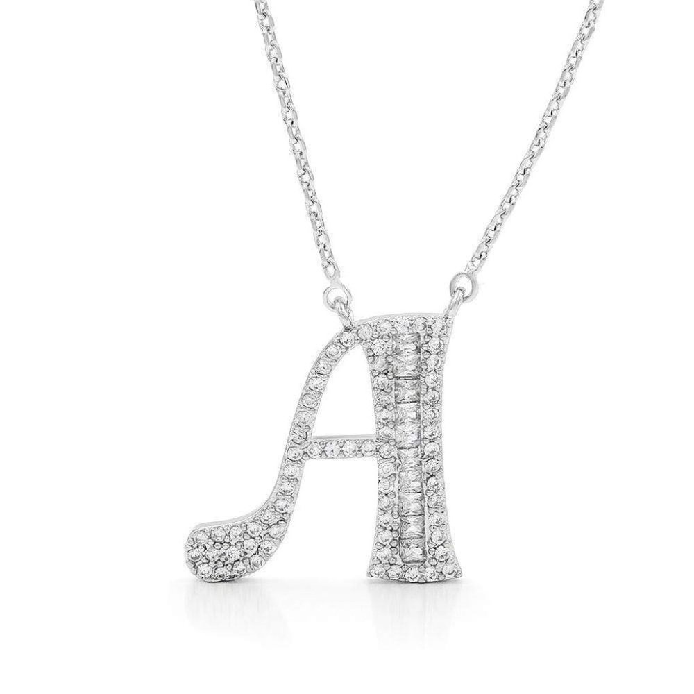 Silver CZ Initial Name Letter "A" Elegant Necklace